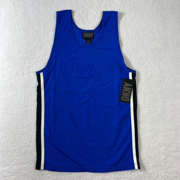 DKNY USA Athletic Tank Top Stretch Swimwear Fabric Blue Women's Size S VTG NWT - Picture 1 of 10